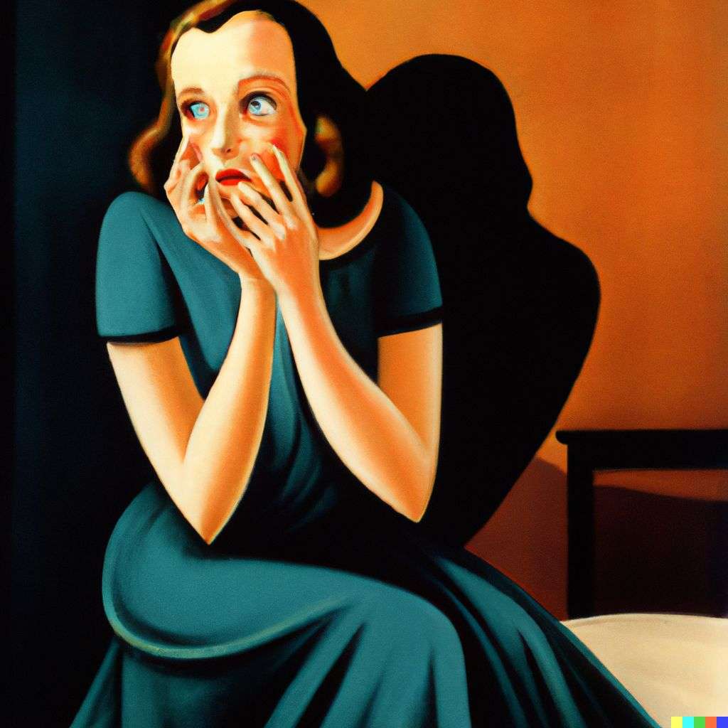 a representation of anxiety, painting by Gil Elvgren